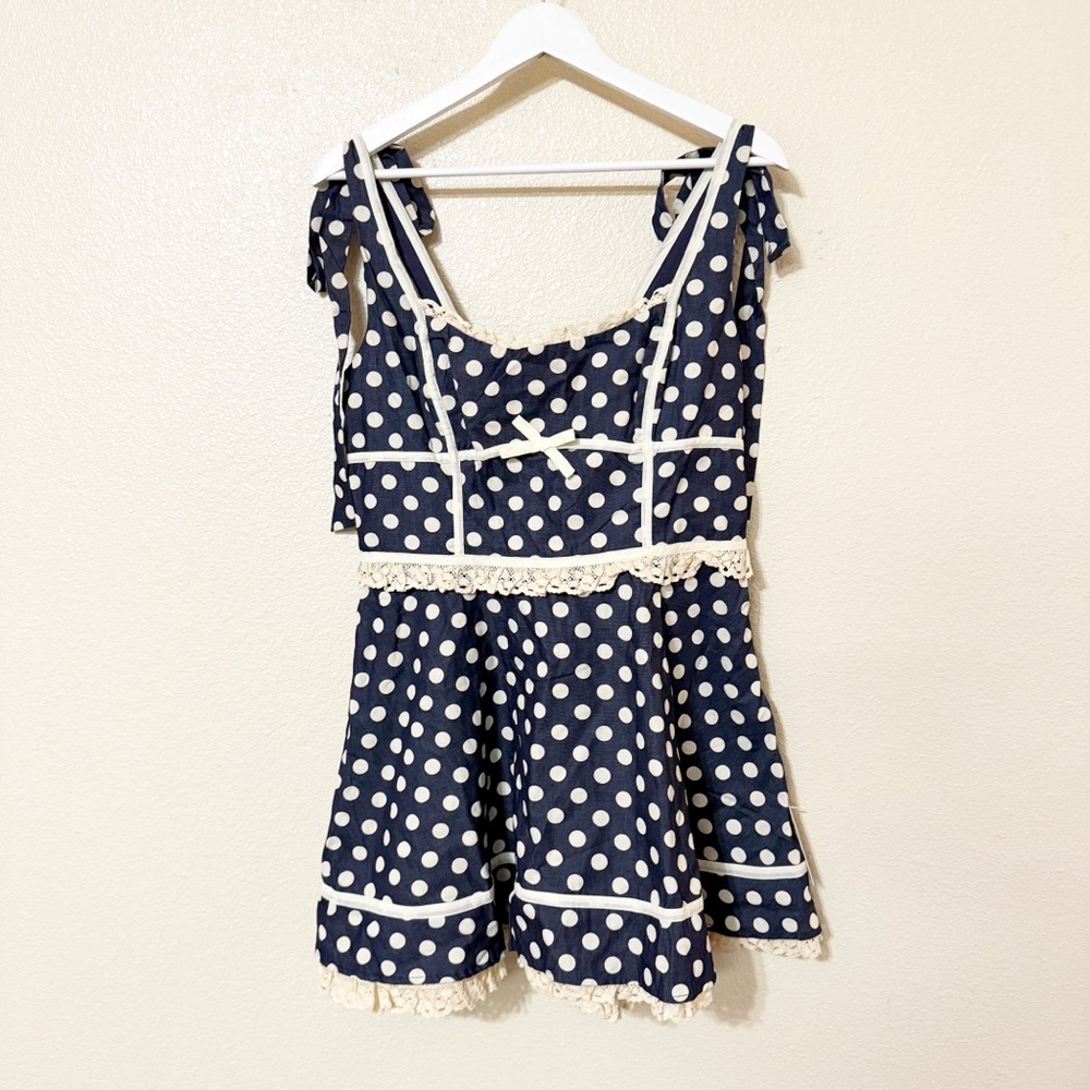 For Love & Lemons Dolly Denim Polka Dot Mini Dress Free People Size XL NEW $229 - Picture 10 of 16